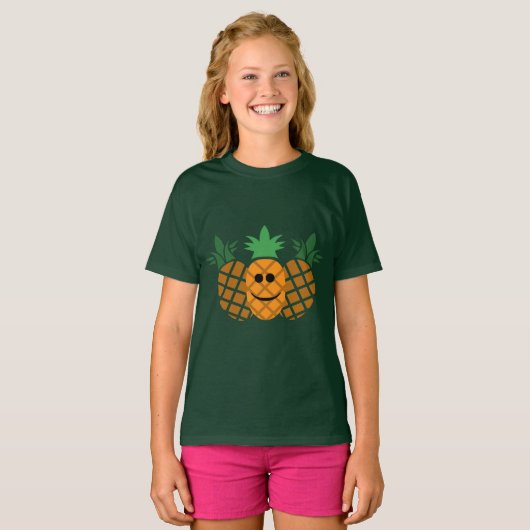 Happy Pineapple Design - Girls' Basic T-Shirt (Voorkant volledig)