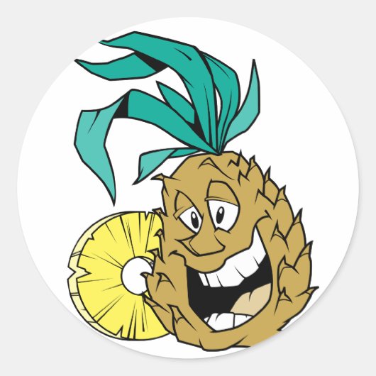 Happy Pineapple Ronde Sticker (Voorkant)