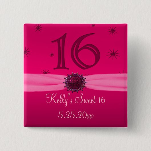 Happy Pink Birthday 16 Keepomwille Vierkante Button 5,1 Cm (Voorkant)
