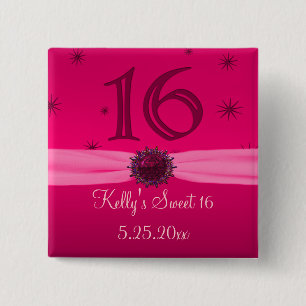 Happy Pink Birthday 16 Keepomwille Vierkante Button 5,1 Cm
