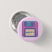 Happy Pink Blue Pixel Art 90s diskette Ronde Button 3,2 Cm (Voorkant /achterkant)