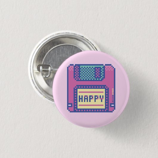 Happy Pink Blue Pixel Art 90s diskette Ronde Button 3,2 Cm (Voorkant /achterkant)
