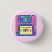 Happy Pink Blue Pixel Art 90s diskette Ronde Button 3,2 Cm (Voorkant)