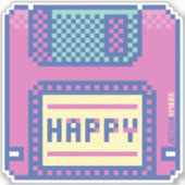 Happy Pink Blue Pixel Art 90s Floppy Disk Sticker (Voorkant)