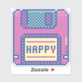 Happy Pink Blue Pixel Art 90s Floppy Disk Sticker (Vel)