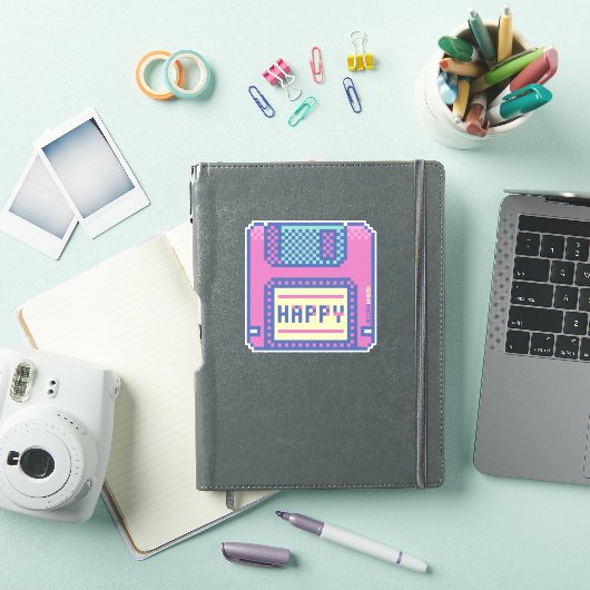 Happy Pink Blue Pixel Art 90s Floppy Disk Sticker (iPad Cover)