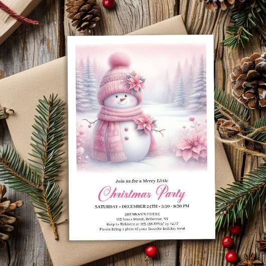 Happy Pink Coquette Snowman Editable Christmas  Kaart