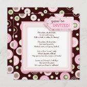 Happy Pink Dot Chocolate Birthday Party Invitation Kaart (Voorkant / Achterkant)