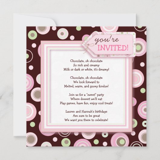 Happy Pink Dot Chocolate Birthday Party Invitation Kaart (Voorkant)