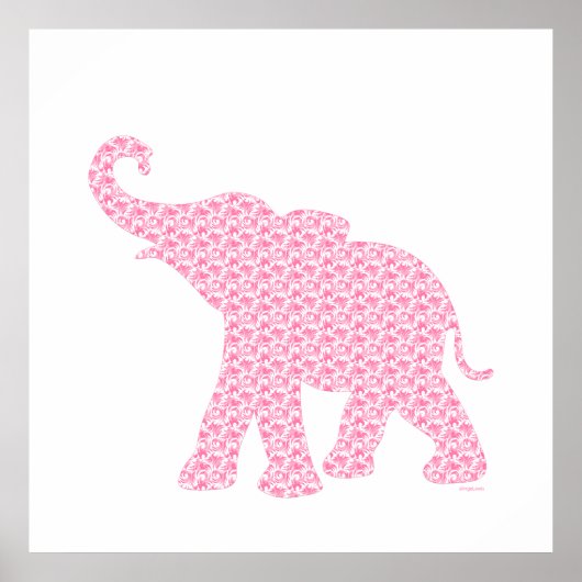 Happy Pink Elephant Art Pattern Cute Poster (Voorkant)