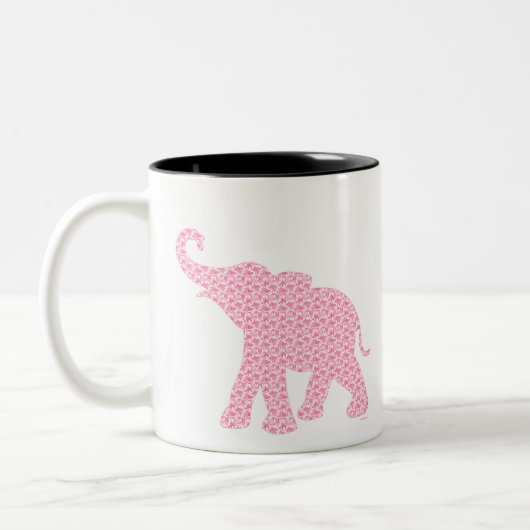 Happy Pink Elephant-Art Pattern Cute Tweekleurige Koffiemok (Links)