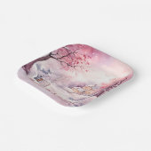 Happy Pink Feestdagen Kerstsneeuw Scene Papieren Bordje (Gebogen)