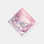 Happy Pink Feestdagen Kerstsneeuw Scene Servet (Hoek)