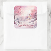 Happy Pink Feestdagen Kerstsneeuw Scene Vierkante Sticker (Tas)