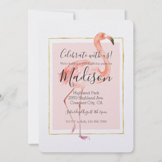 Happy Pink Flamingo Birthday Kaart (Voorkant)