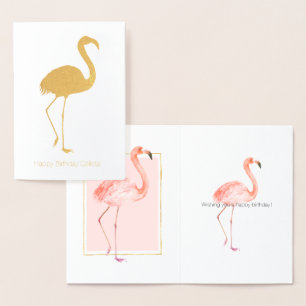 Happy Pink Flamingo Verjaardag Folie Kaarten