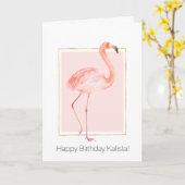 Happy Pink Flamingo Verjaardag Kaart (Gele Bloem)