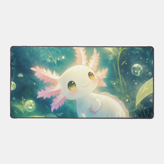 Happy Pink Gill Axolotl Glowing Pond Bureaumat (Voorkant)