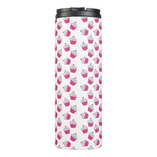 Happy Pink Heart Cupcake - Zoet Bakkerij Patroon Thermosbeker (Achterkant)