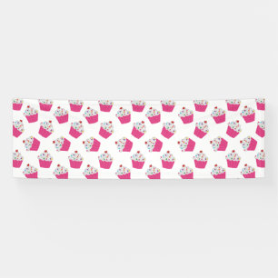 Happy Pink Heart Cupcakes - Zoete Bakkerij Patroon Spandoek