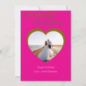 Happy Pink Just Married Christmas Custom Photo Feestdagenkaart (Voorkant)
