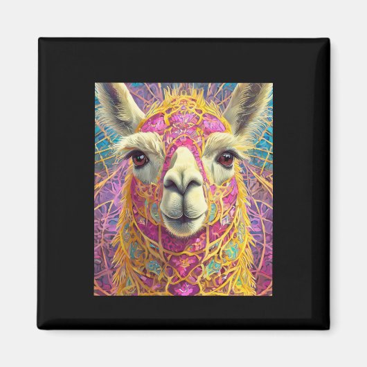 Happy Pink Lama Alpaca Sticker Magneet (Voorkant)