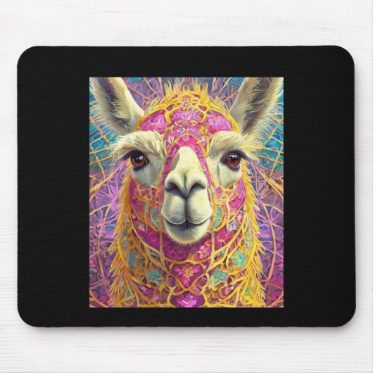 Happy Pink Lama Alpaca Sticker Muismat (Voorkant)