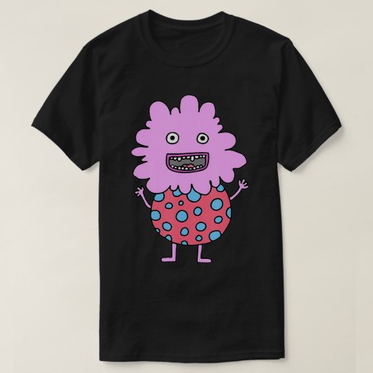 Happy Pink Monster met Blue Polka Dots T-shirt (Design voorkant)