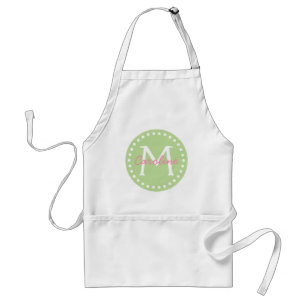 Happy Pink op Mint Green Monogram Standaard Schort