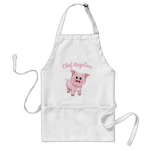 Happy Pink Pig Gepersonaliseerd Standaard Schort