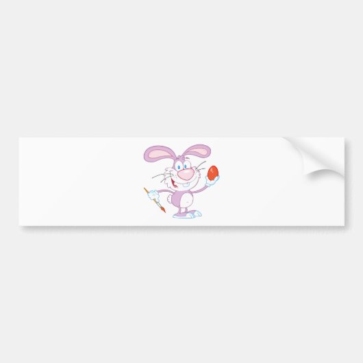 Happy Pink Rabbit Pazing Easter Egg Bumpersticker (Voorkant)