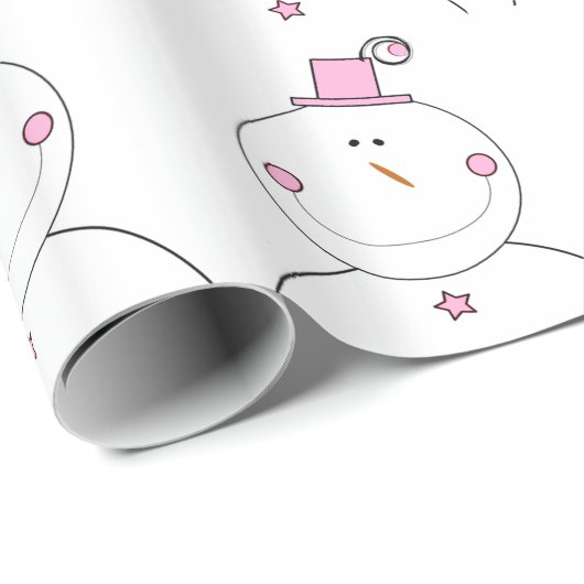 Happy Pink Snowman Cadeaupapier (Rol Hoek)