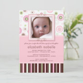 Happy Pink Stippen Baby Foto Christening Uitnodigi Kaart (Staand voorkant)