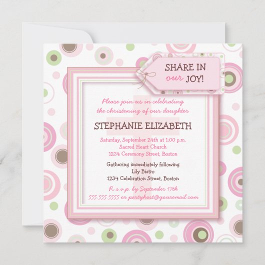 Happy Pink Stippen Baby Girl Uitnodiging (Voorkant)