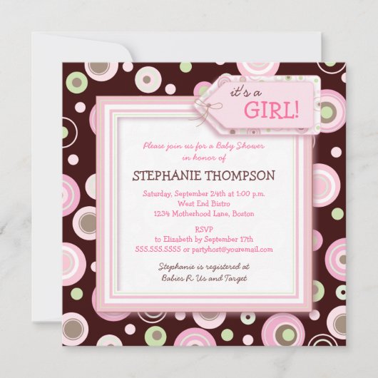 Happy Pink Stippen Girl Baby shower Uitnodiging (Voorkant)