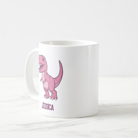 Happy Pink T-Rex Dino met Kinder naam Koffiemok (Voorkant links)