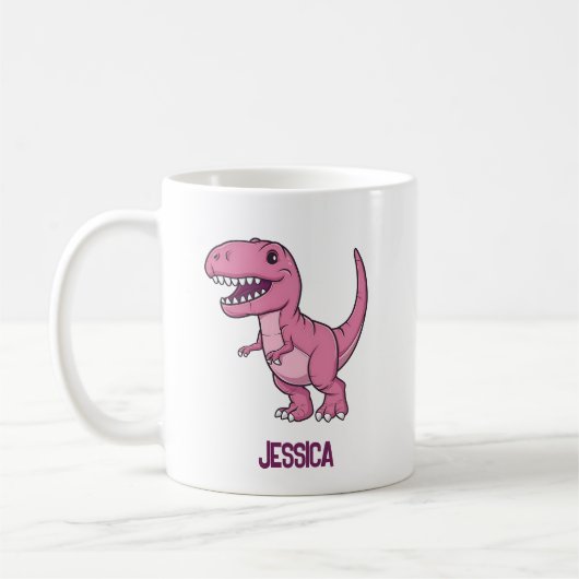 Happy Pink T-Rex Dino met Kinder naam Koffiemok (Links)