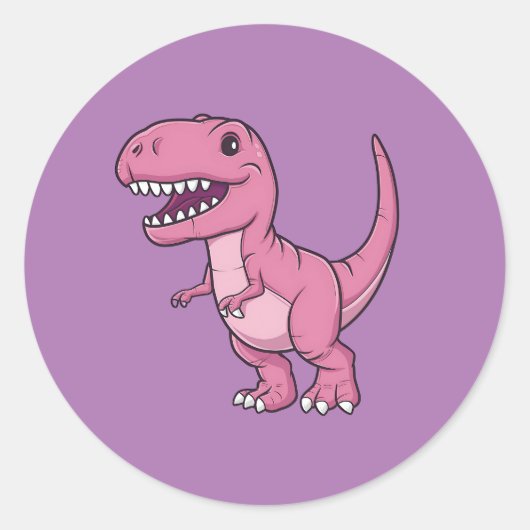 Happy Pink T-Rex Dino Ronde Sticker (Voorkant)