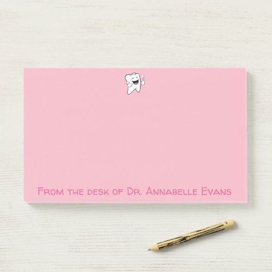 Happy Pink Tooth en Brush Post-it® Notes (Op bureau)