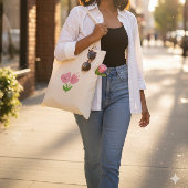 Happy Pink Tulip Heart Face Cute Flower Tote Bag