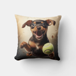 🐕 Happy Pinscher Pup met Tennisbal Kussen