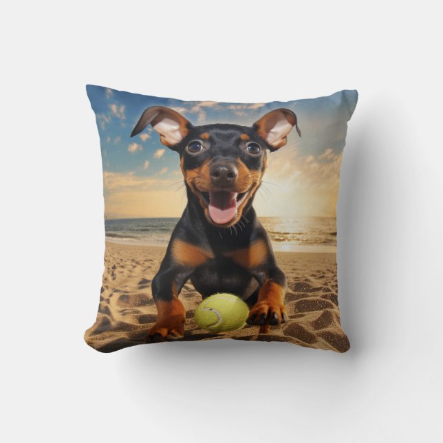 🐕 Happy Pinscher Puppy Kussen Tennis (Voorkant)