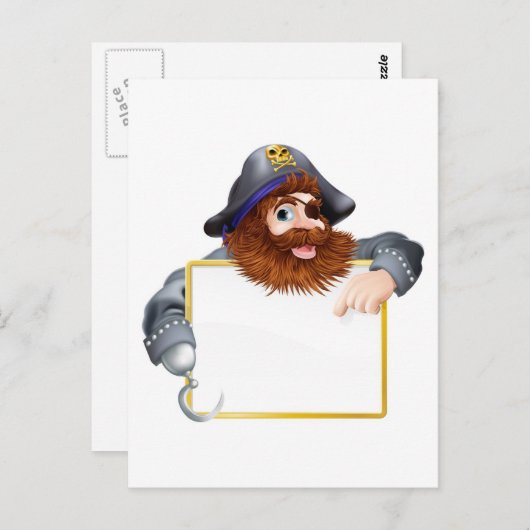 Happy pirate wijst op teken briefkaart (Voorkant / Achterkant)