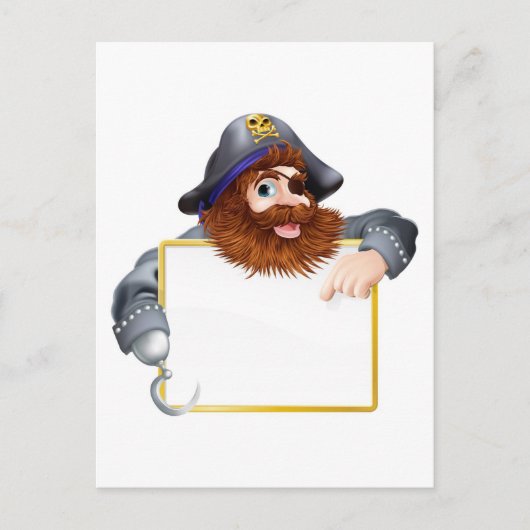 Happy pirate wijst op teken briefkaart (Voorkant)