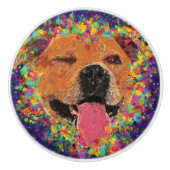 Happy Pit Bull Pop Art Keramische Knop (Voorkant)