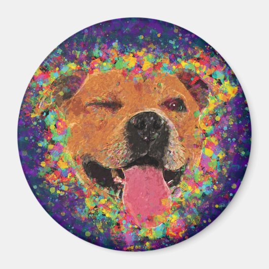 Happy Pit Bull Pop Art Magneet (Voorkant)