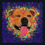 Happy Pit Bull Pop Art Poster<br><div class="desc">Colorful pop art Happy Pit Bull-gezicht, een beetje mager met een wink, op een achtergrond van paarse en blauwe gelaagde penseelstreken. Beschikbaar op een verscheidenheid aan producten in mijn Zazzle-winkel, zazzle.com/DoggyStyleStudio. Aangepaste bestellingen beschikbaar! Als u van een douaneportret van uw hond zou houden, gelieve me te berichten gebruikend de "Vraag...</div>