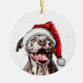 Happy Pitbull Dog Christmas Personalized Keramisch Ornament (Voorkant)