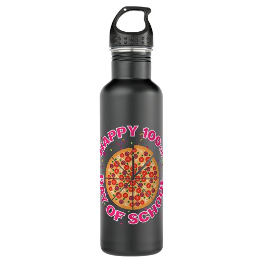 Happy Pizza 100e Dag van School Funny pizza minnaa Waterfles (Voorkant)