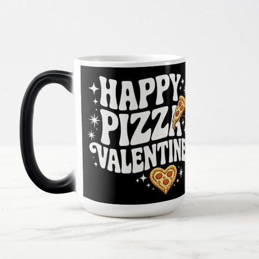 Happy Pizza Valentine Funny Pizza Love Design Magische Mok (Links)